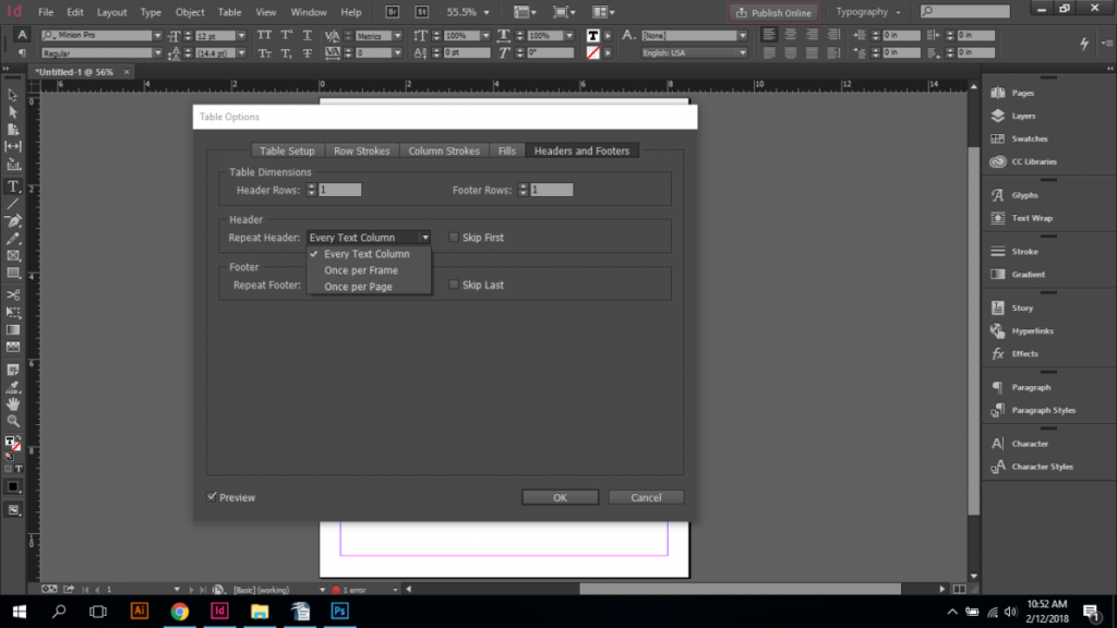 Header and Footer in Indesign
